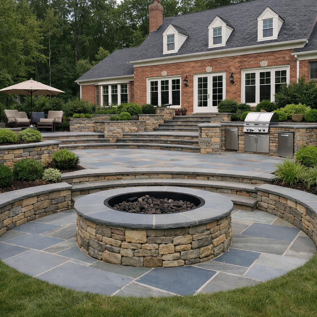 Complete Outdoor Living Space with Paver Patio, Fire Pit, and Outdoor Kitchen in Richmond VA